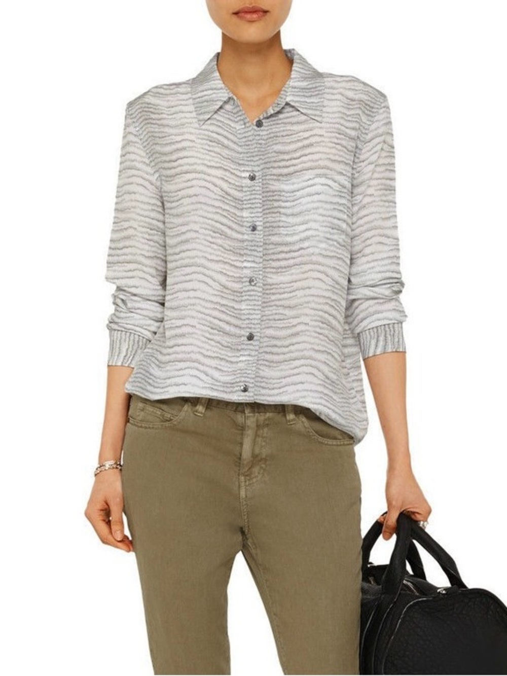 Equipment Reese Silk Shirt Blouse in Grey Bengal Print size Medium
